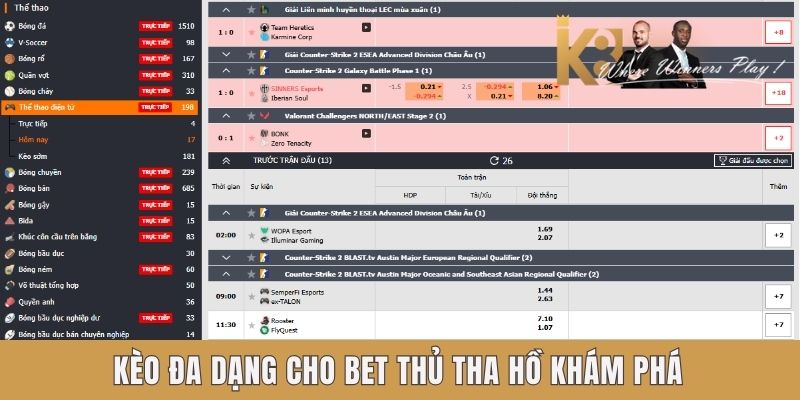 Kèo cược BTI Thể Thao K8 đa dạng Kèo cược BTI Thể Thao K8 đa dạng